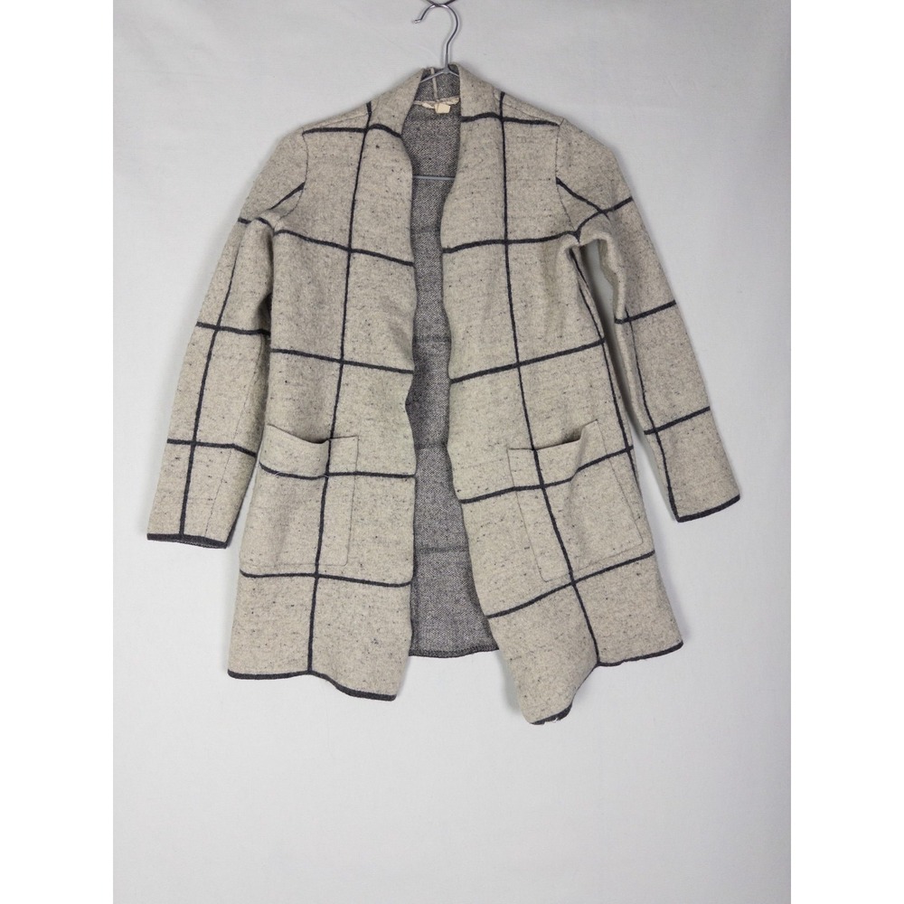 Eileen Fisher Wool Blend Cardigan Womens PS Gray Striped Open Front Window Pane
